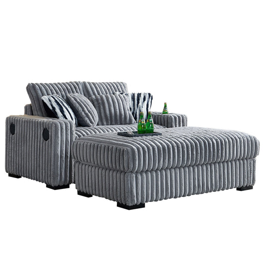 Gene Square Arm Loveseat With Ottoman - Light Gray