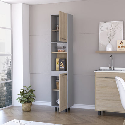 Devoux 2-Door 2-Shelf Kitchen Pantry - Light Pine/Gray