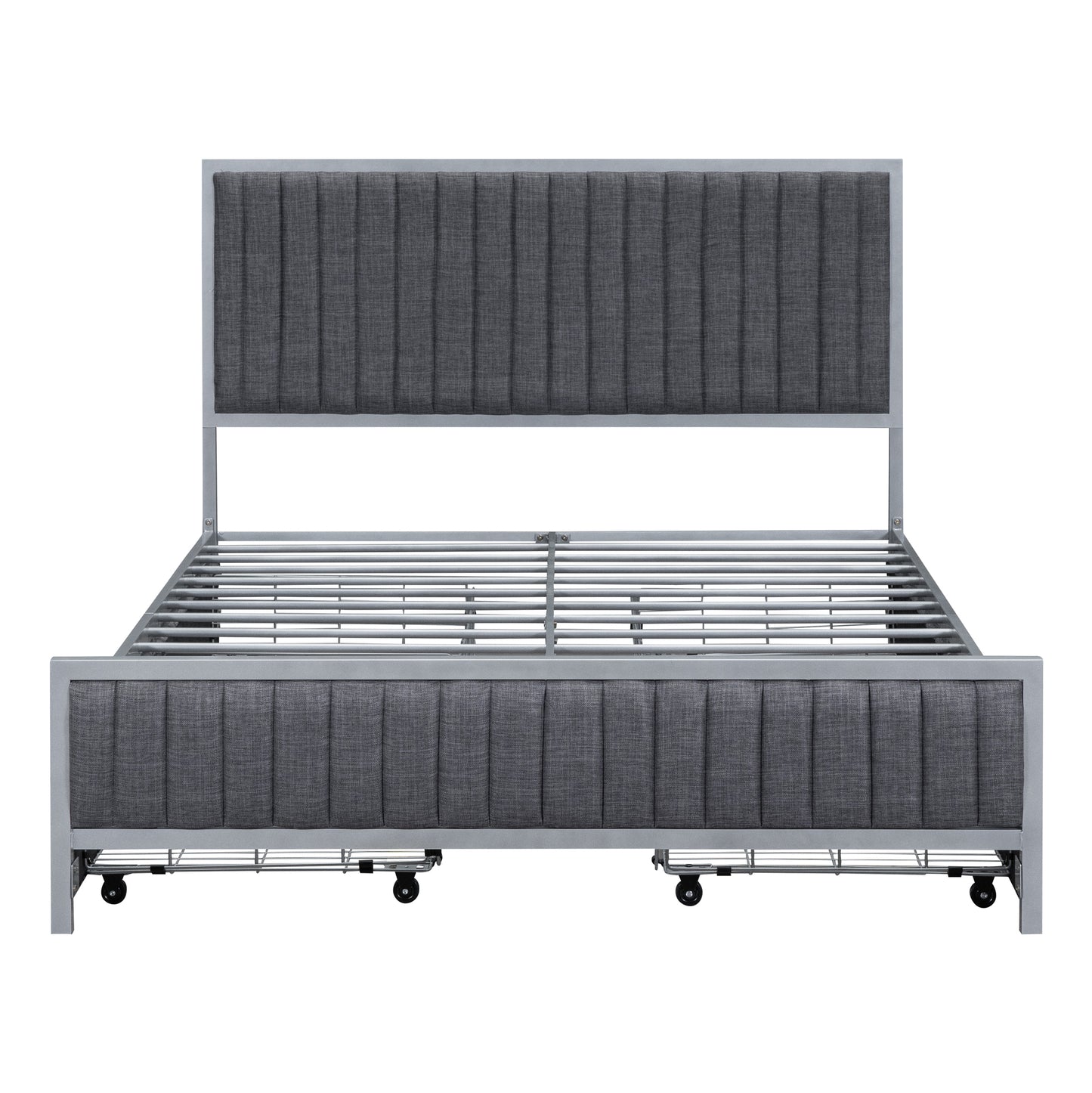 Maza Full Size Metal Frame Upholstered Bed w Drawers - Gray