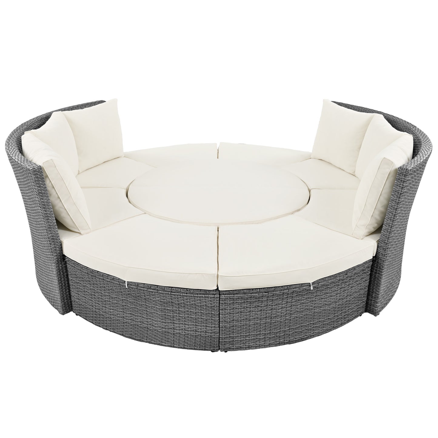 Marvelo 5 Pc Round Rattan Sectional Sofa Set - Beige