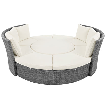 Marvelo 5 Pc Round Rattan Sectional Sofa Set - Beige