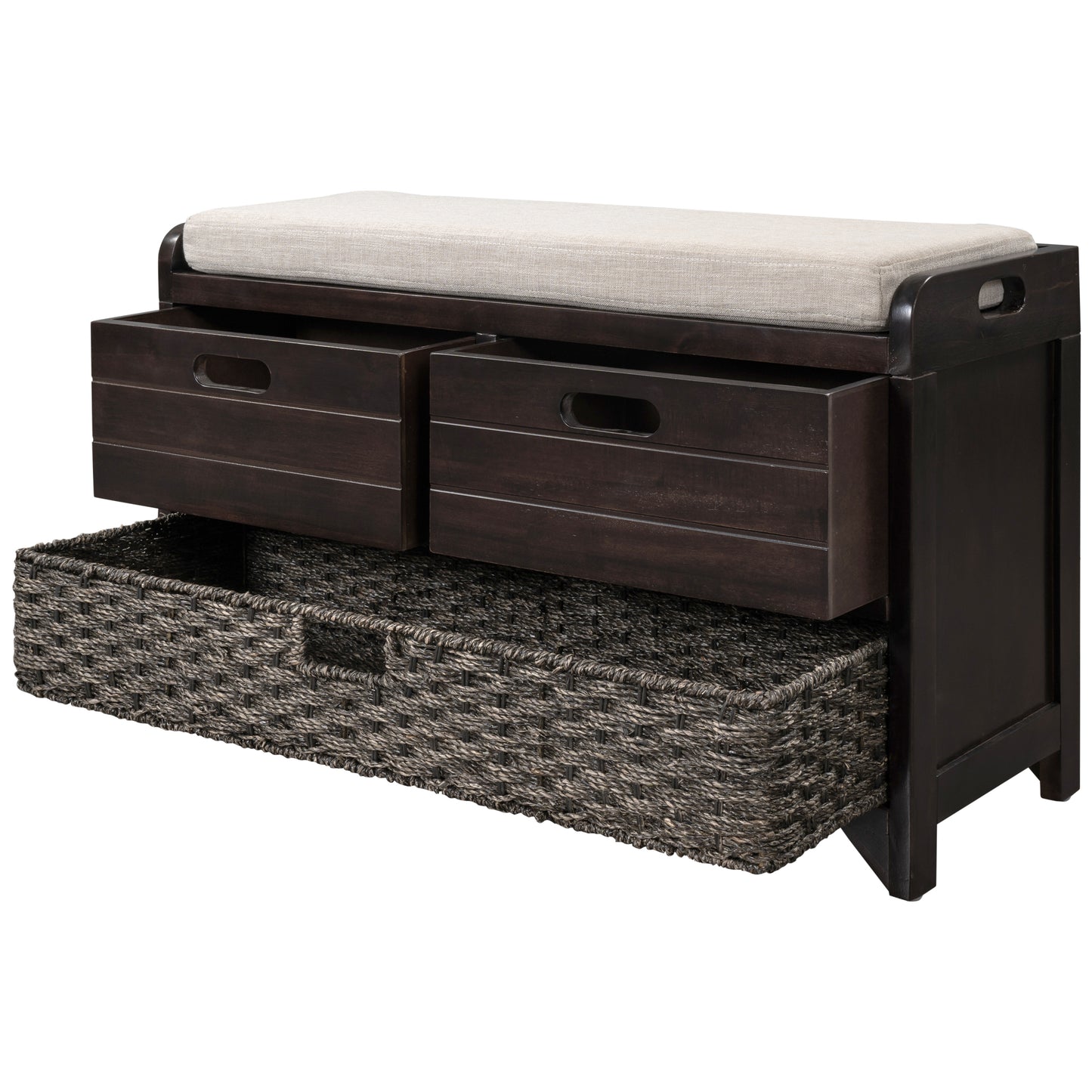 Lucy  Storage Bench with Removable Basket  Removable Cushion - Espresso