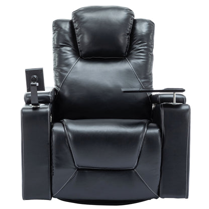 Otto PU Leather Power Recliner r with Surround Sound -Tray Table - Black