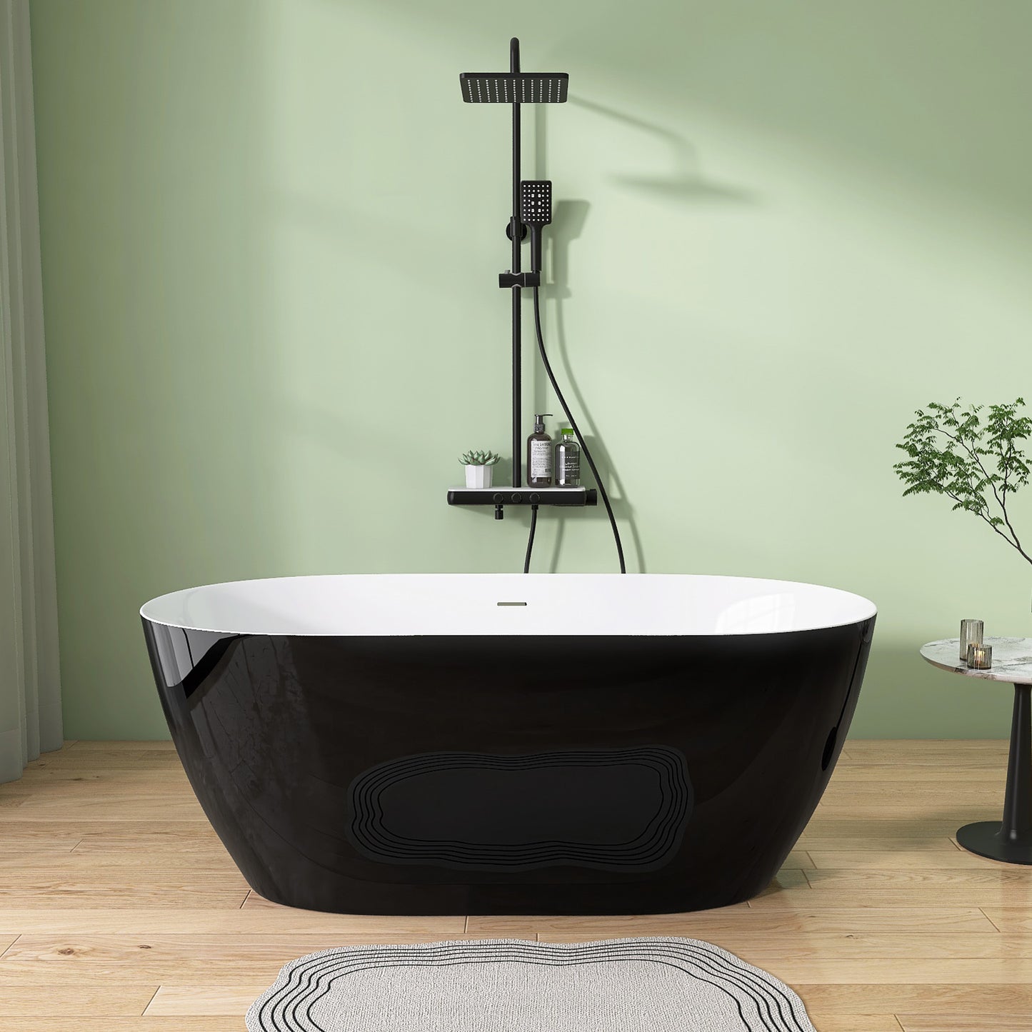 Nuvo 59" Acrylic Free Standing Oval Shape Soaking Tub - Gloss Black+White