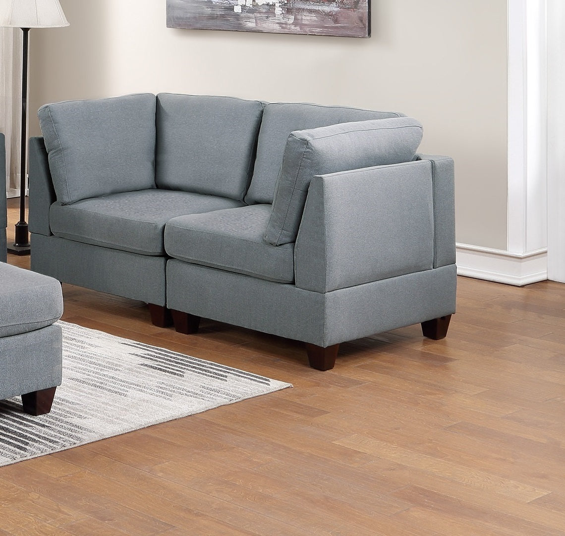 Ama Modular Sectional 6pc Set 3x Corner Wedge 2x Armless Chairs and 1x Ottoman  - Gray