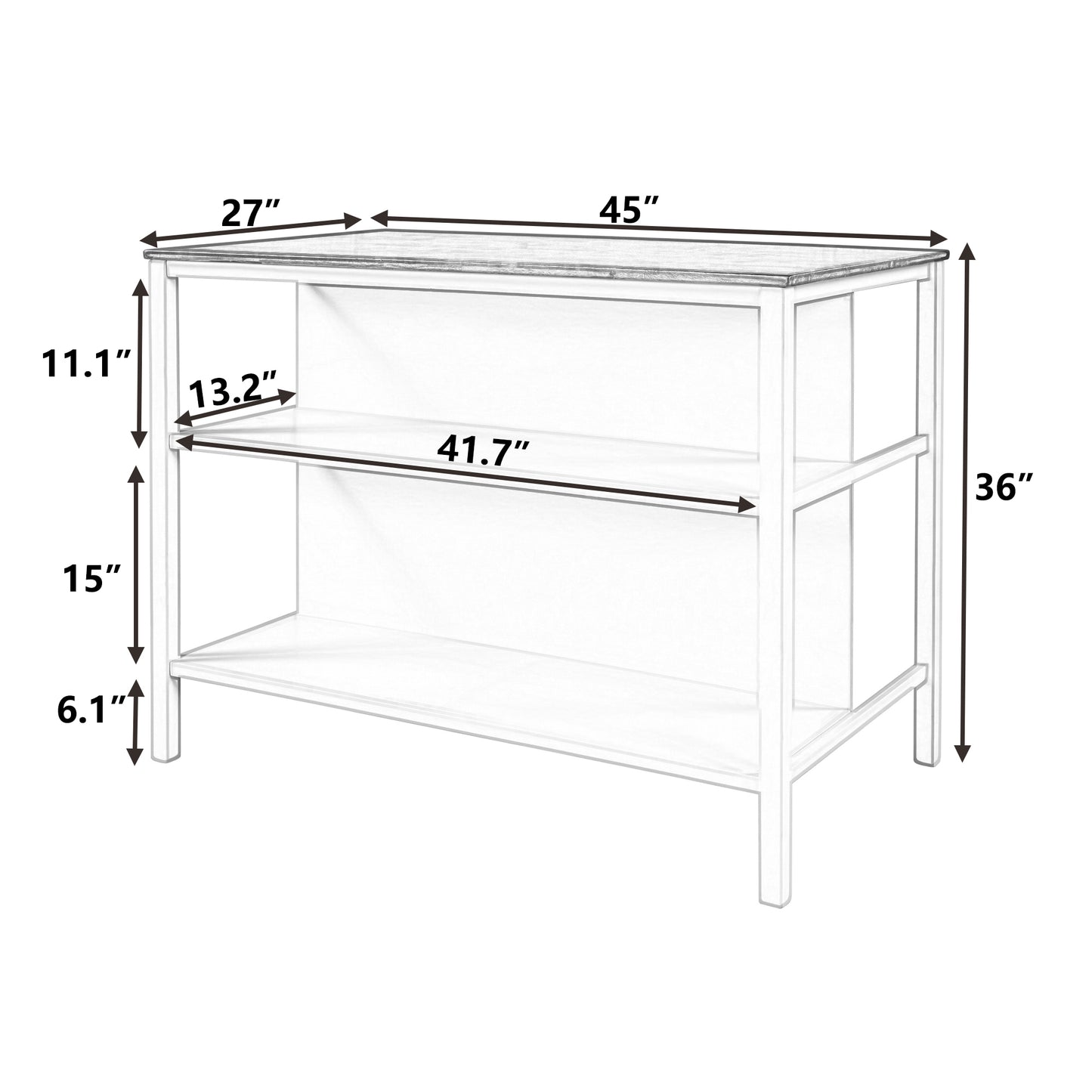 Countryside Solid Wood Rustic 45" Stationary Kitchen Island - Cream