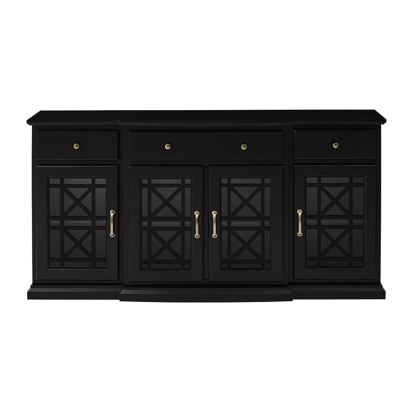 Classic Fretwork Detailed Glass-Door Sideboard - Black