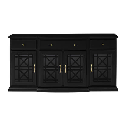 Classic Fretwork Detailed Glass-Door Sideboard - Black