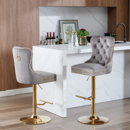 Golden Velvet Comfort Barstools - Gray Set of 2