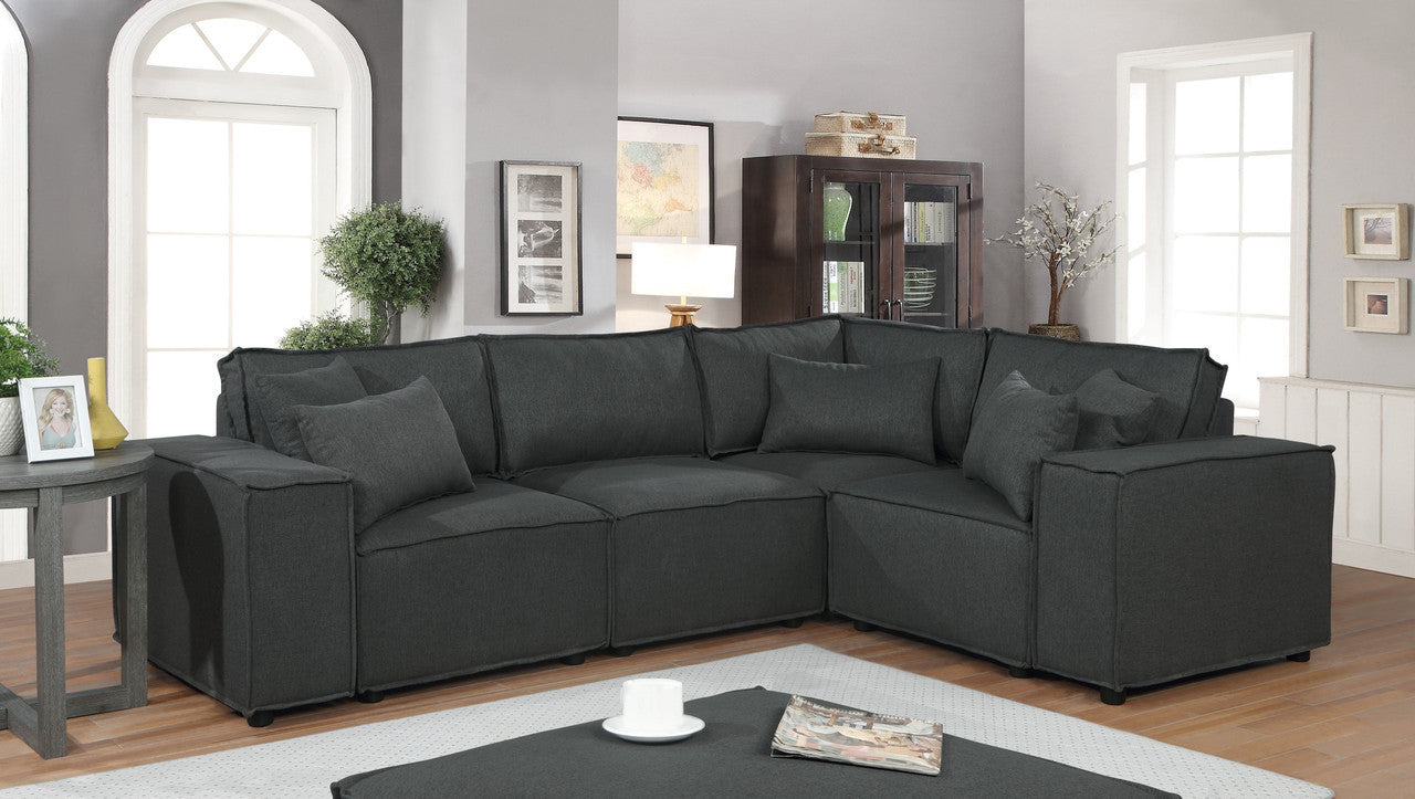 Melrose Linen Modular Sectional Sofa with Ottoman - Dark Gray