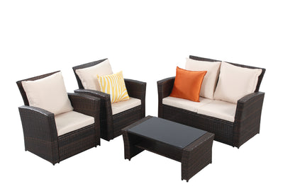 Darnell 4 Pc PE Rattan Wicker Outdoor Patio Furniture Set - Brown