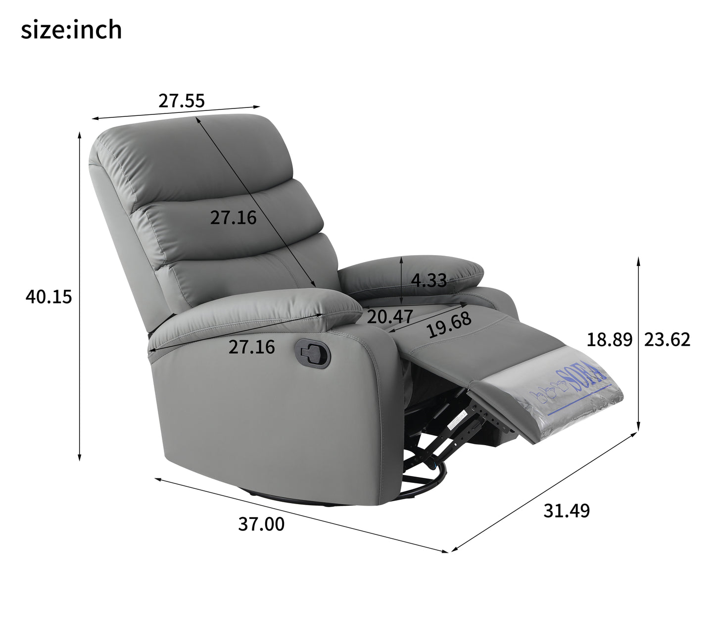 Lexi 360 Degree Swivel Rocking Recliner Chair - Gray