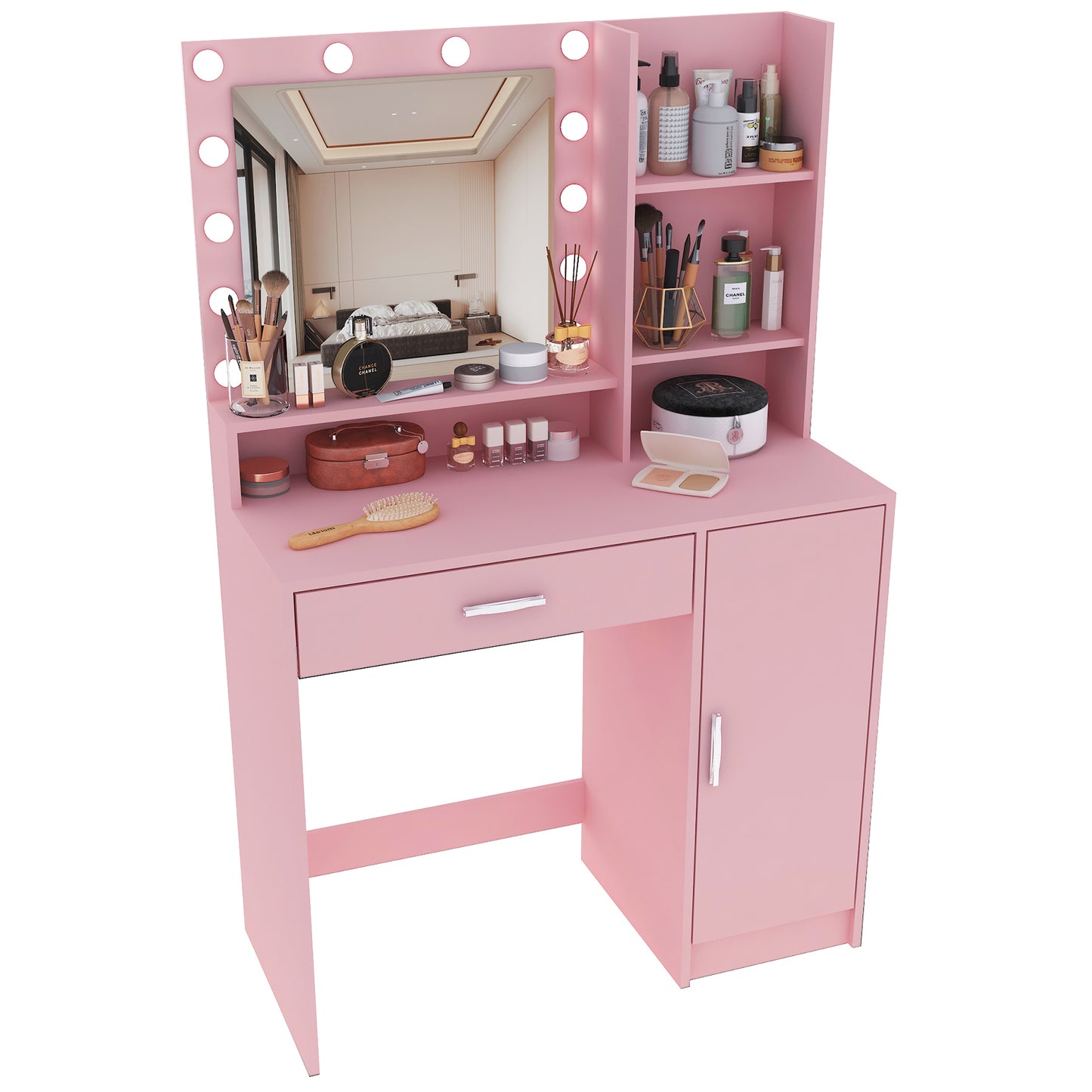 Vez Vanity Desk with Mirror & Light - White