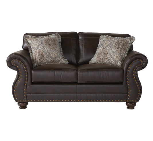 Leinster Fabric Loveseat with Nailheads - Espresso