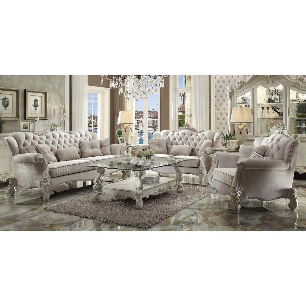 Versailles Velvet Loveseat w/3 Pillows in Ivory