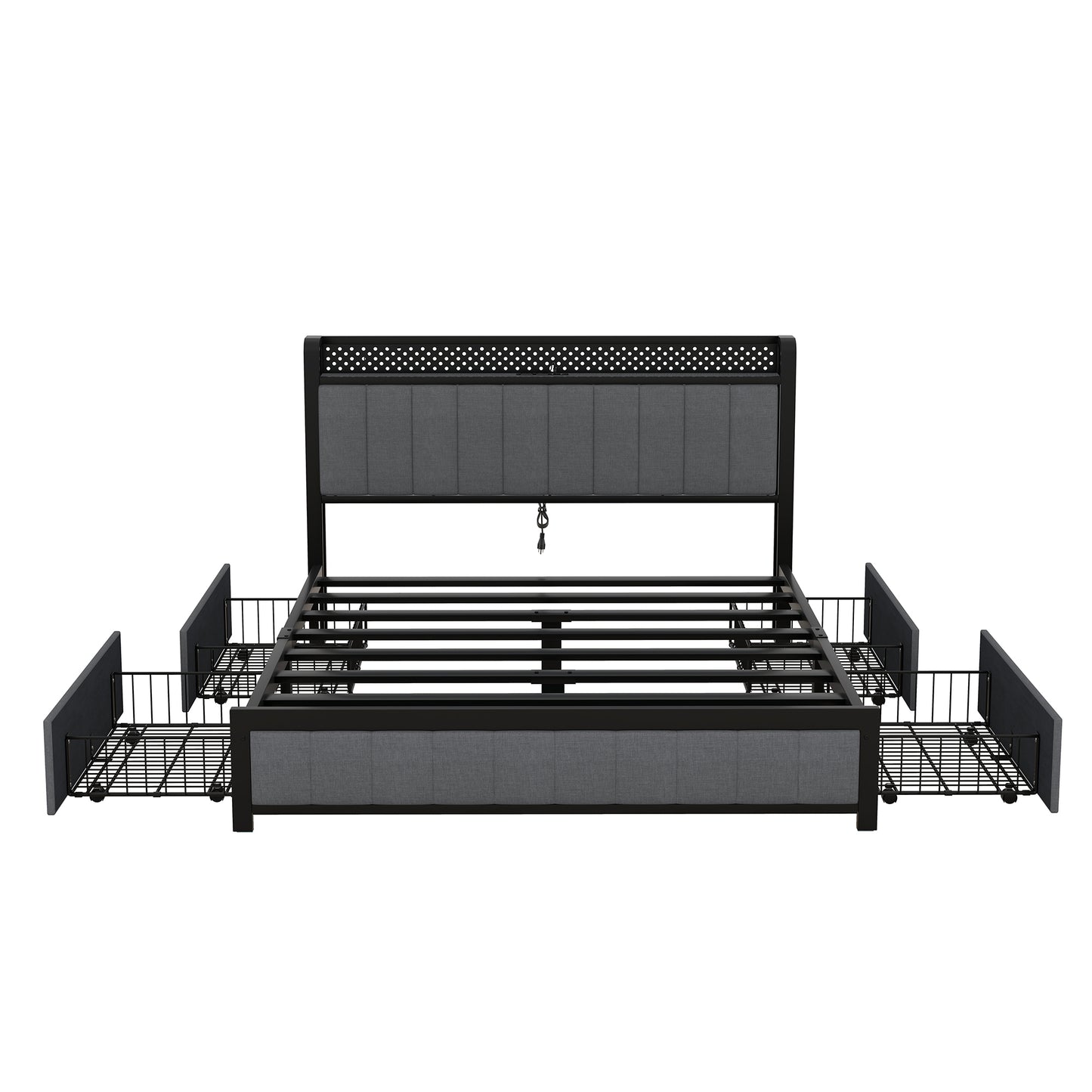 Kie Queen Size Bed Frame with LED - Dark Gray