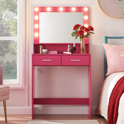 Neve Vanity Desk with Mirror and Lights - Rose Pink