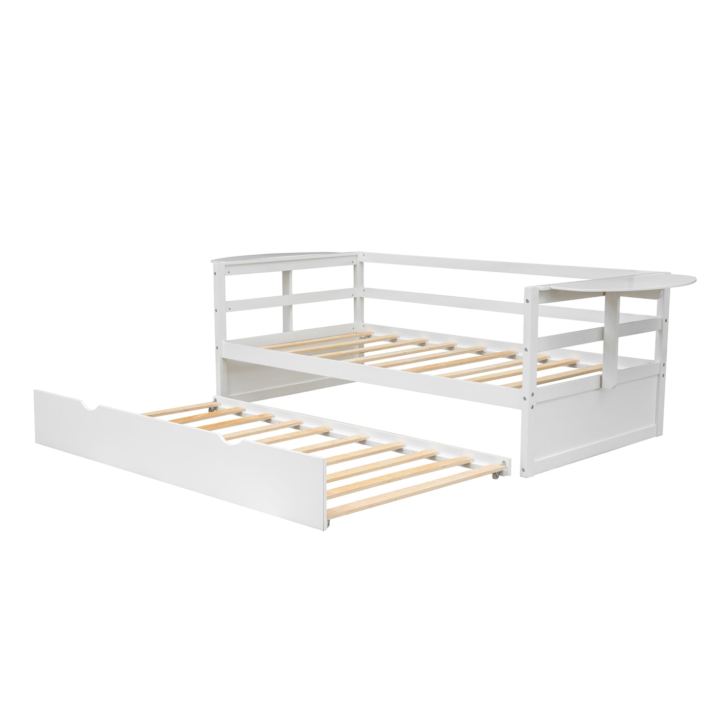 Tumo Twin Size Daybed with Trundle and Foldable Shelves - White