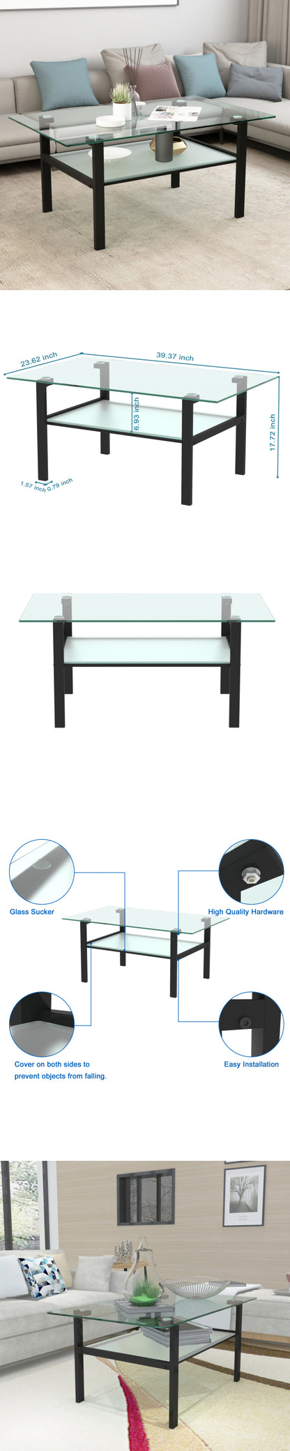 Kaya Glass Top Coffee Table - Black