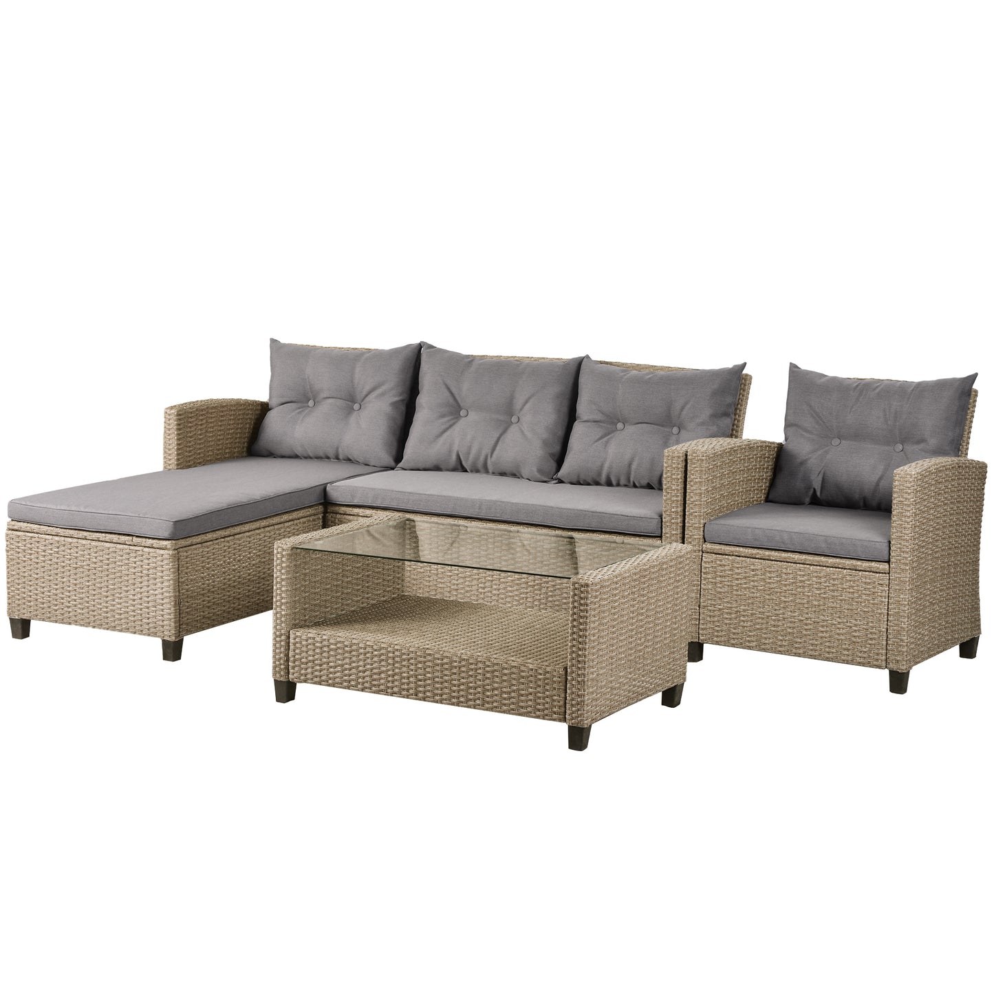 Lorimer 4 Pc Outdoor Patio Rattan Sectional Sofa Set - Gray