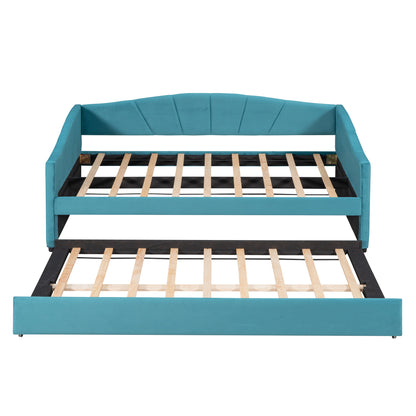 Travis Twin Size Upholstered Daybed with Trundle - Blue