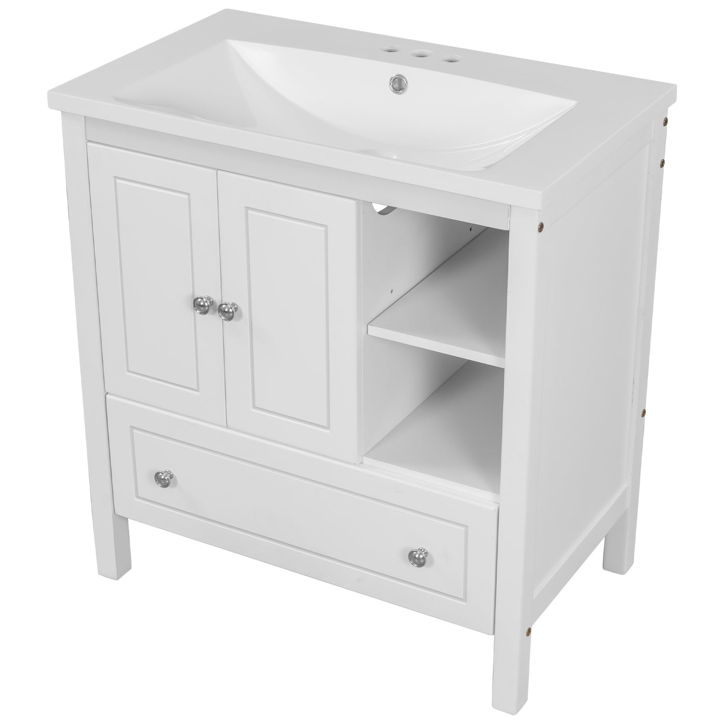 Wooden Bathroom Vanity with Ceramic Sink - White