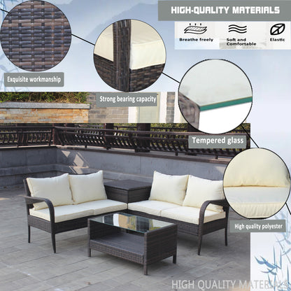 Berna 4 Pc Outdoor Patio Wicker Ratten Sofa Set - Brown