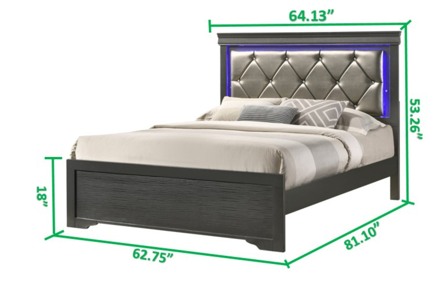 Ola Queen Size LED Bed - Gray