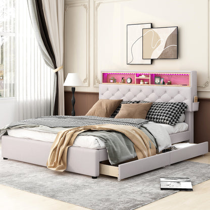 Nectar Queen Size Upholstered Platform Bed - Beige