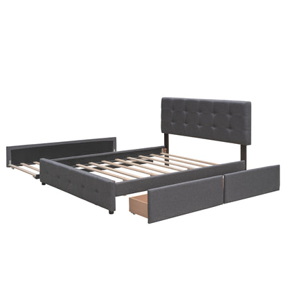 Draco Queen Size Platform Bed with 2 Drawers - Dark Gray