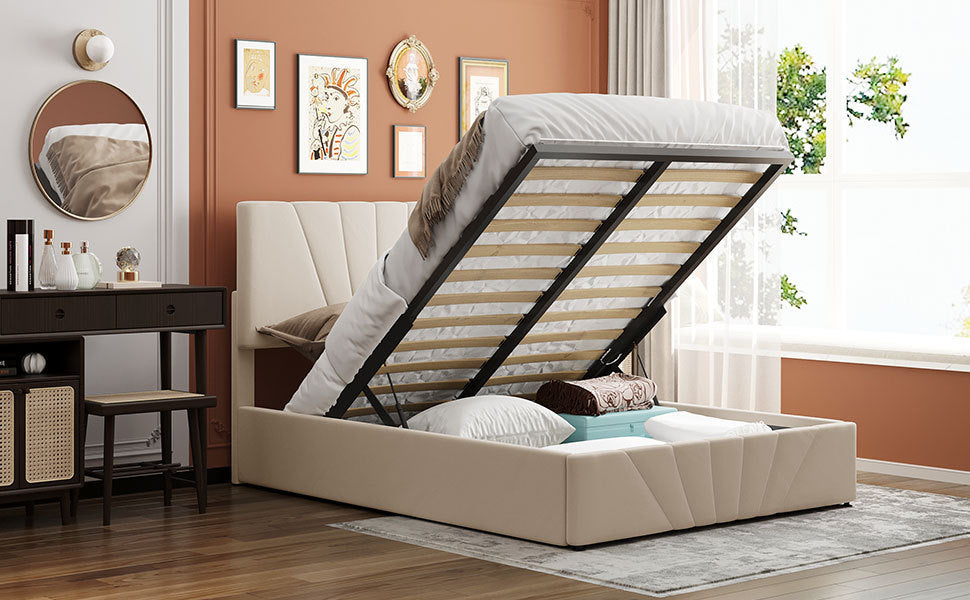 Toss Full Size Storage Bed w Hydraulic System - Beige