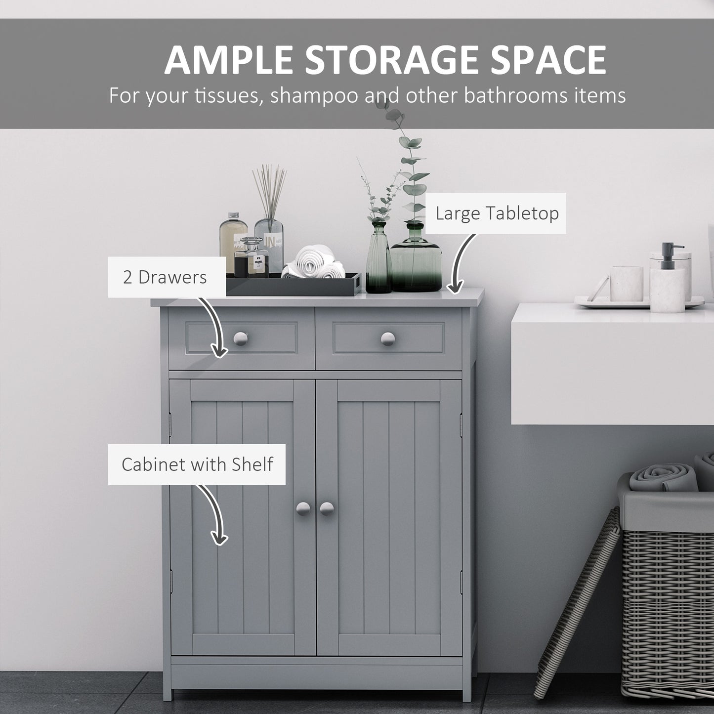 kleankin Bathroom Floor Cabinet - Gray