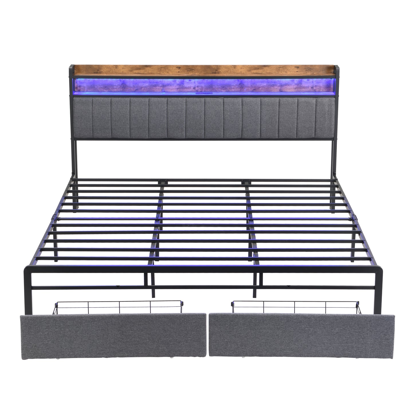 Zinya King Size LED Storage Bed - Gray