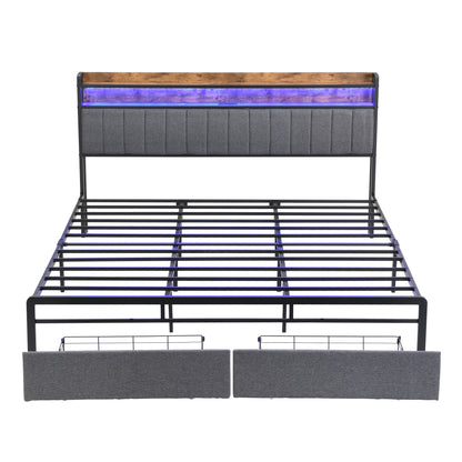 Zinya King Size LED Storage Bed - Gray