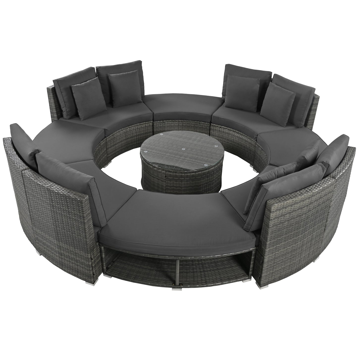 Serrano 9 Pc Outdoor Patio Circular Outdoor Sofa Set - Gray