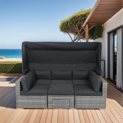 Vo 7 Pc Patio Sectional Sofa Set w/Retractable Canopy