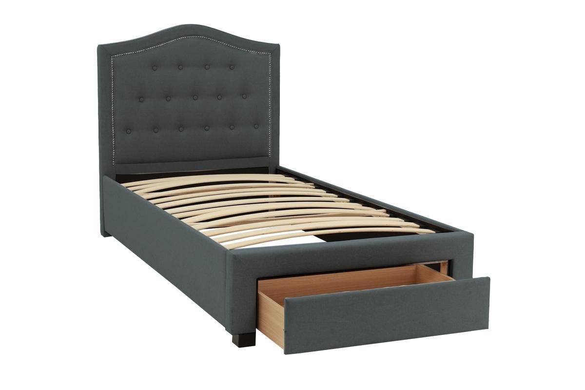 Imani Twin Size Bed w Drawer Button Tufted - Charcoal