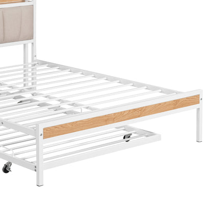 Quest Full Size Metal Platform Bed Frame with Trundle - White