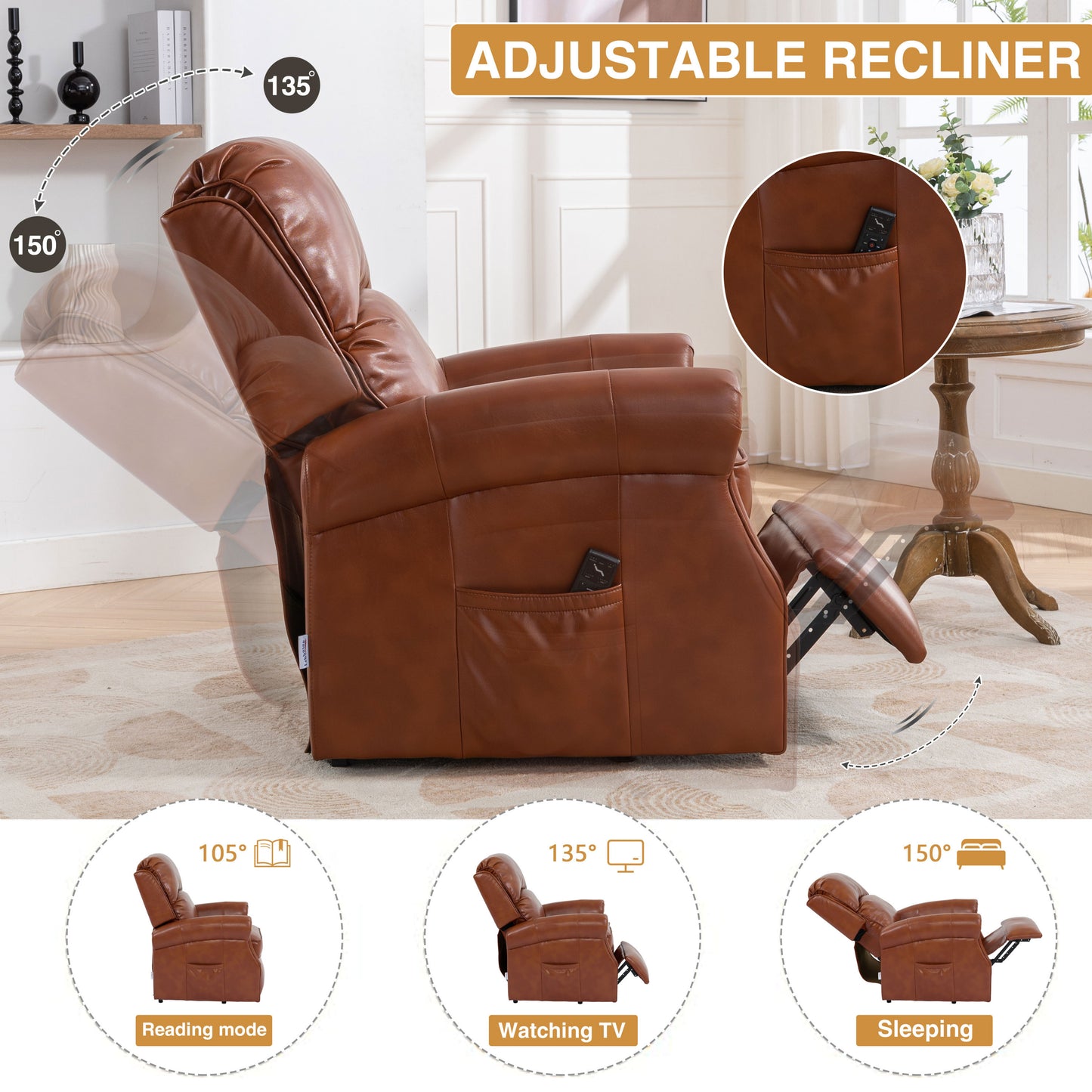 Ramos Power Lift Recliner with Massage - Caramel