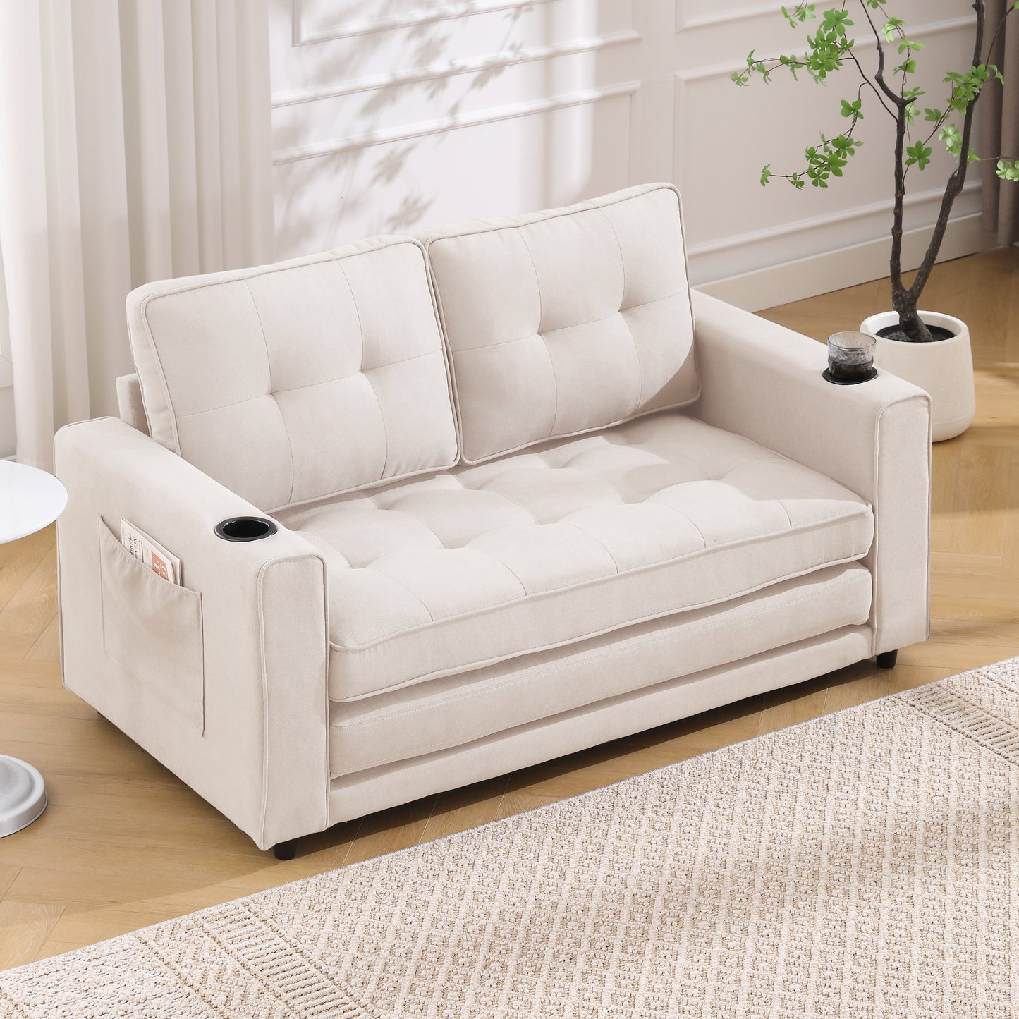 Neo Tufted Loveseat with Pull Out Sleeper - Beige