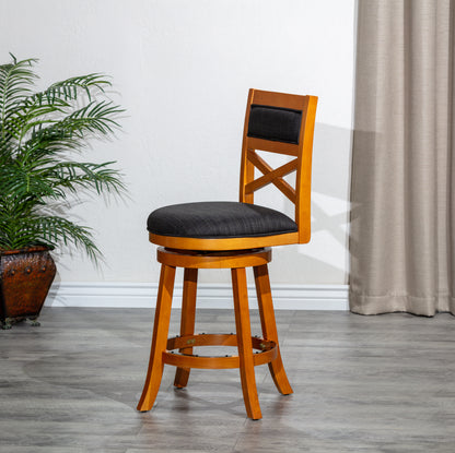 Counter Height X-Back Swivel Stool, Natural Finish, Charcoal Fabric Seat