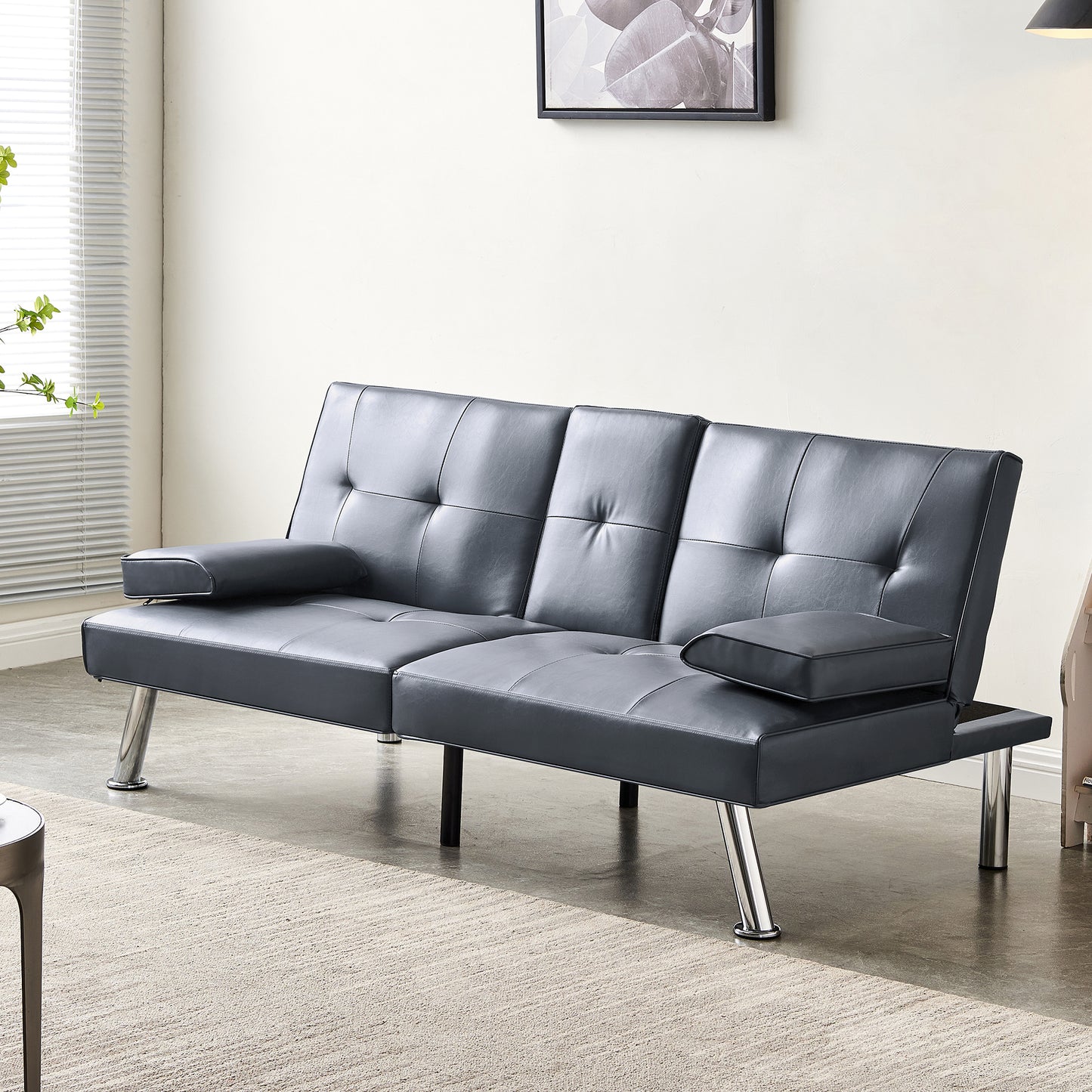 Jax Convertible Faux Leather Sofa Bed  - Grey