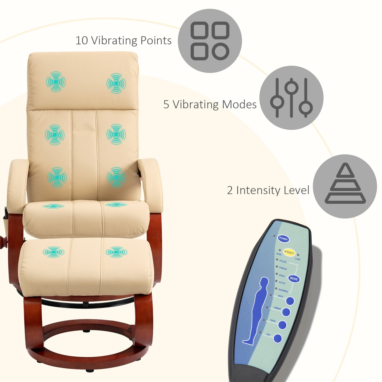 Alana Recliner with 10 Vibration Points and 5 Massage Mode - Beige