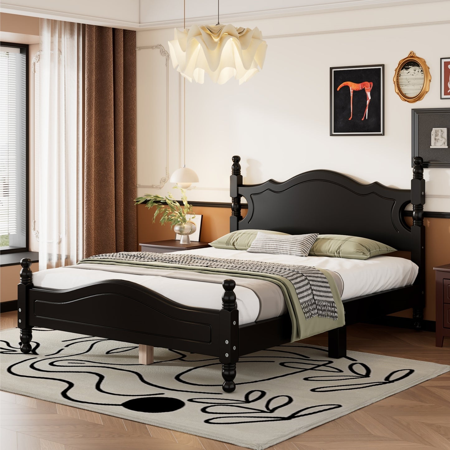 Quarto II Full Size Wood Platform Bed Frame - Black