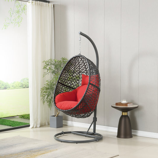 Lulu Patio PE Rattan Swing Chair With Stand - Red