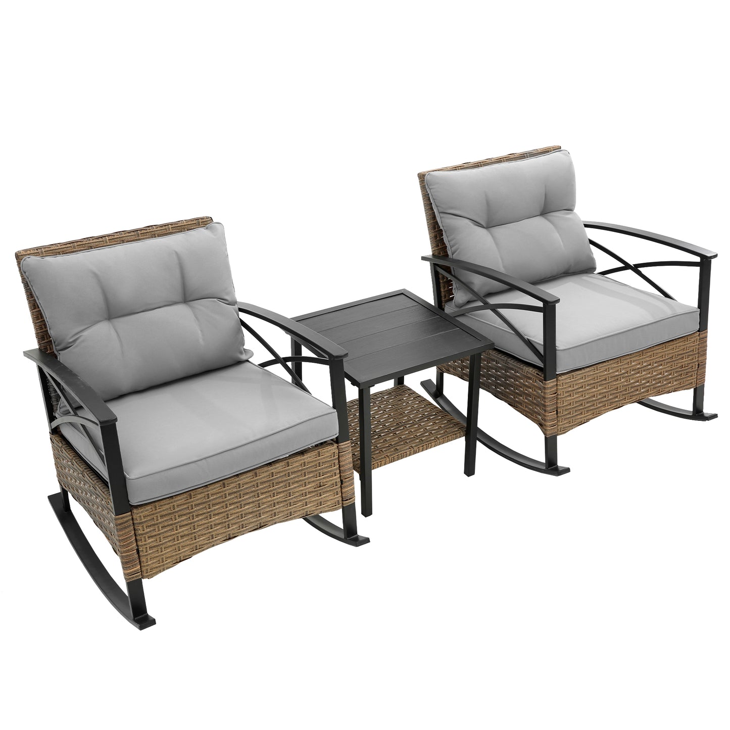 Stearns 3 Pc Rocking Rattan Set - Gray