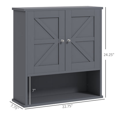 Kleankin Farmhouse Bathroom Wall Cabinet - Gray