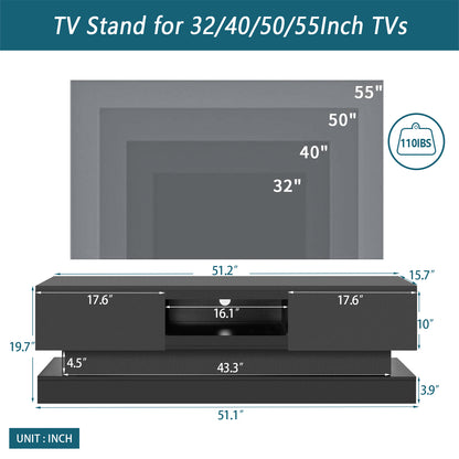 Scape 55 inches Glossy TV Stand with LED Lights- BLACK