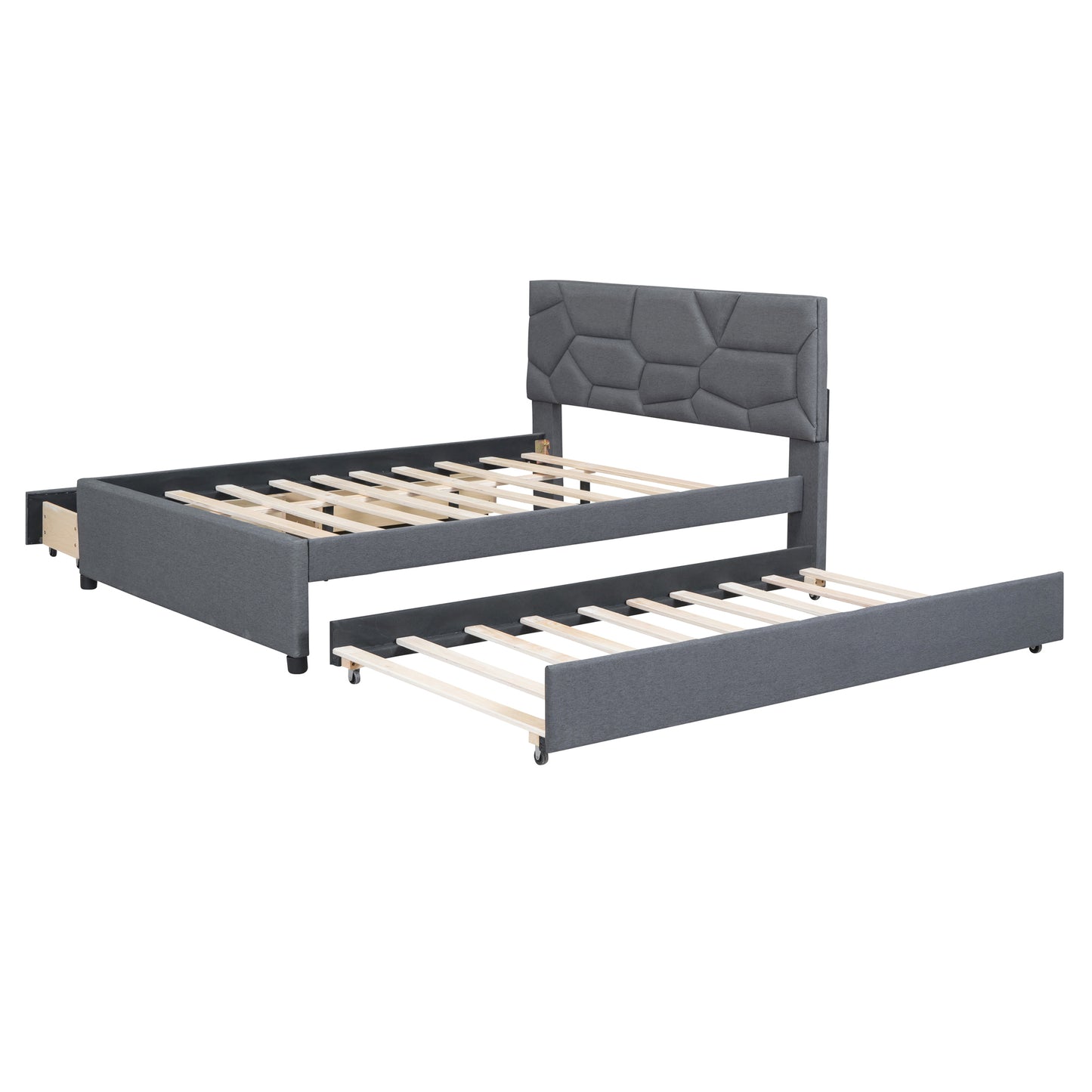 Brick Full Size Platform Bed with 2 drawers and Twin Size Trundle - Gray