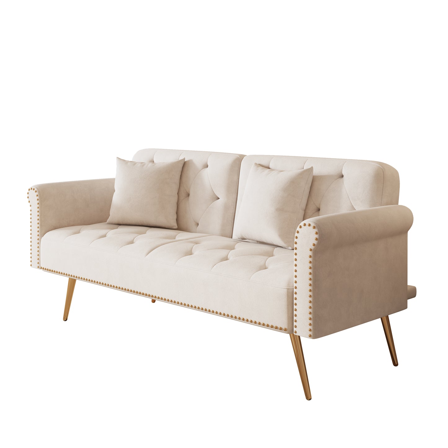 Uma Convertible Velvet Sofa Bed - Beige